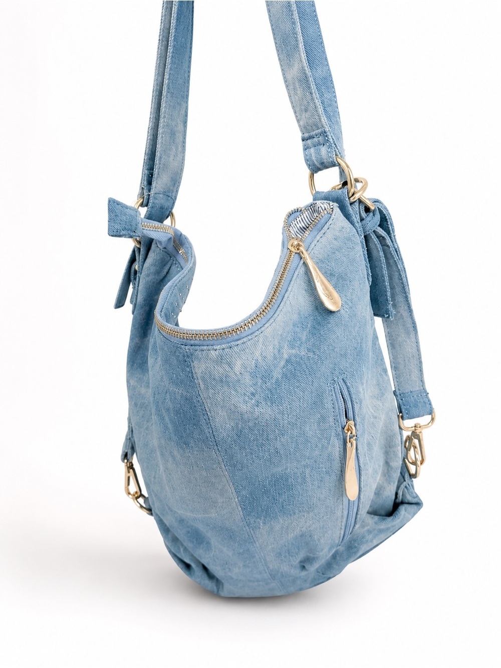 Casual Blue Floral Studded Hobo Bag by Manocchio - Picture 4 of 6